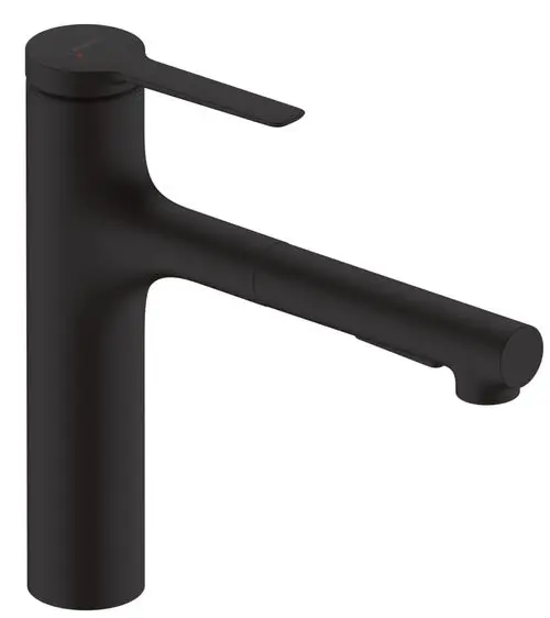 Schwarzer Einhebelmischer für Küchen oder Badezimmer mit moderner, minimalistischer Form und ausgeglichenem Design.